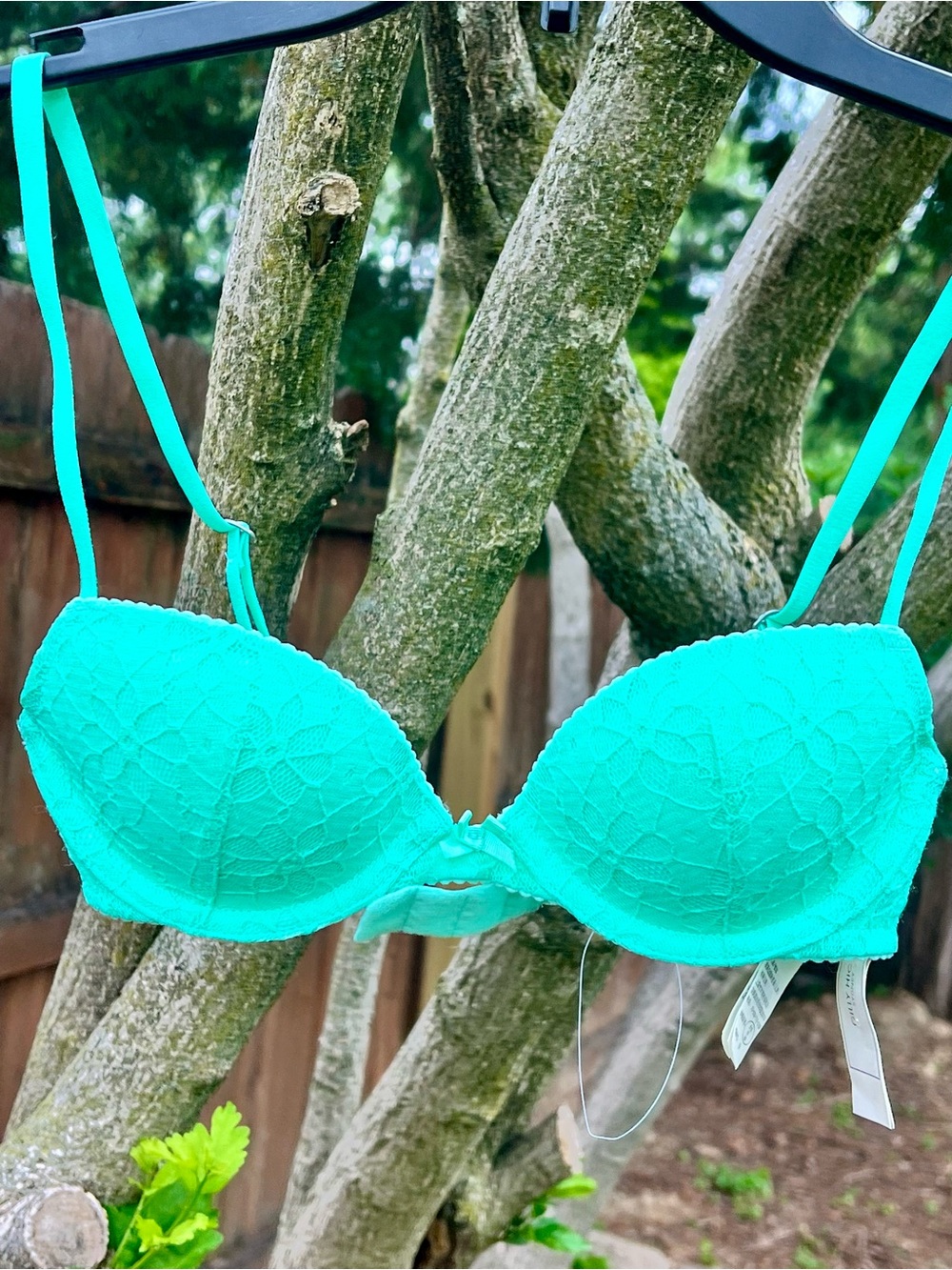 NWT Gilly Hicks rare y2k lace Lightly Lined Demi Bra 32A spring mint green pads